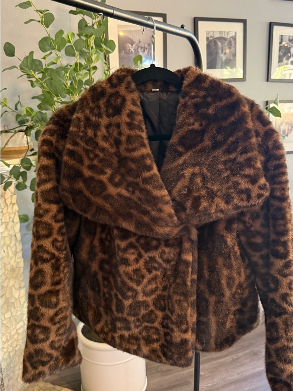 SHEIN Brown Leopard Print Teddy Jacket